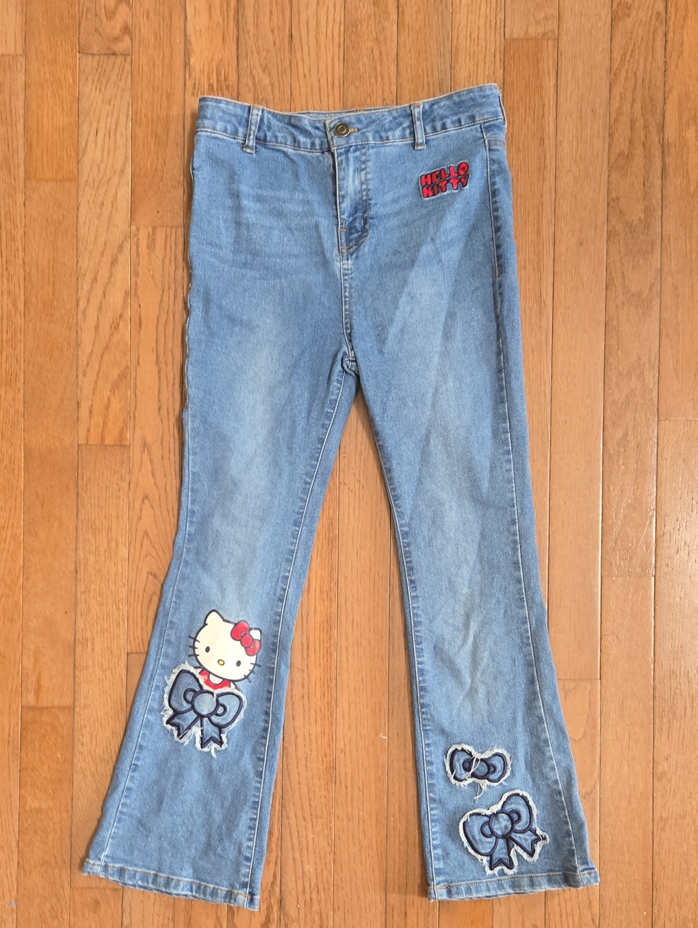 Hello Kitty Light Blue Flare Jeans with Bow & Character Patches